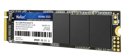 Фото Netac SSD N930E Pro 1TB PCIe 3 x4 M.2 2280 NVMe 3D NAND, R/W up to 2130/1720MB/s, IOPS(R4K) 250K/220K, TBW 600TB, 3y wty
