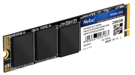 Фото Netac SSD NV2000 256GB PCIe 3 x4 M.2 2280 NVMe 3D NAND, R/W up to 2500/1000MB/s, IOPS(R4K) 130K/220K, TBW 150TB, 5y wty