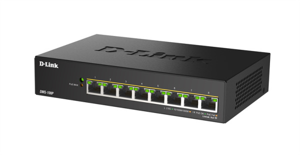 Фото D-Link Коммутатор, 8x2.5GBase-T PoE 802.3bt 90 Вт, PoE-бюджет 230 Вт, корпус металл