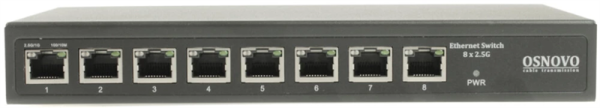 OSNOVO SW-8D-1 Коммутатор 2.5G Ethernet на 8 RJ45 портов. Порты: 8 x 2.5G (10/100/1000/2500Base-TX). Auto MDI/MDIX. Встроенная грозозащита 3кВ. В комплекте БП DC12V(2A). Размеры (ШхВхГ): 223x28x113мм.