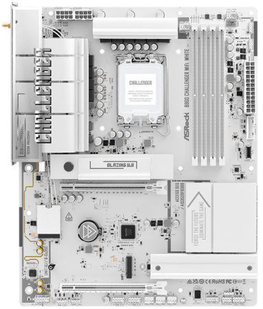 Фото ASROCK B860 Challenger WiFi White, LGA1851, B860, 4*DDR5, 4*SATA, 4*M.2, 4*USB 3.2, 2*USB 2.0, Type-C, 2*PCIx16, 1*M.2 (Key E), HDMI, ATX