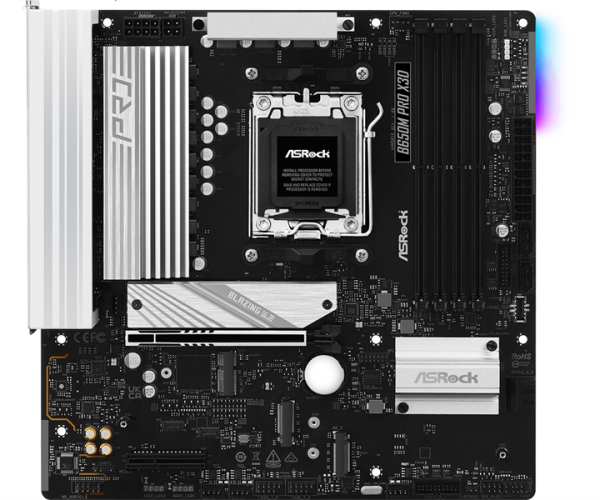 Фото ASROCK B650M X3D, AM5, B650, 4*DDR5, 4*SATA, 3*M.2, 3*USB 3.2, 4*USB 2.0, Type-C, 2*PCIx16, 1*M.2 (Key E), HDMI+DP, mATX