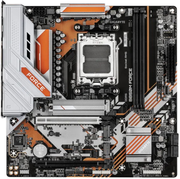 Фото GIGABYTE B850M FORCE, AM5, B850, 2*DDR5, 4*SATA, 3*M.2, 3*USB 3.2, 2*USB 2.0, Type-C, 2*PCIx16, 1*PCIx1, DP+HDMI, mATX