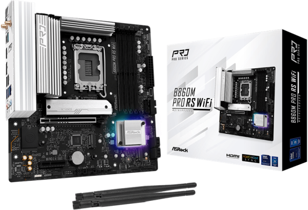 ASROCK B860M PRO RS WIFI, LGA1851, B860, 4*DDR5, 4*SATA, 4*M.2, 6*USB 3.2, 2*USB 2.0, Type-C, 2*PCIx16, 1*M.2 (Key E), HDMI+DP, mATX