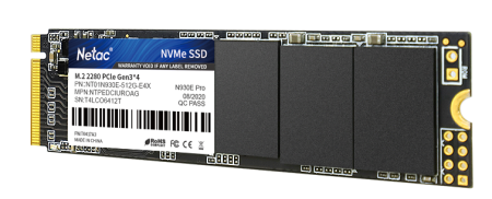 Фото Netac SSD N930E Pro 512GB PCIe 3 x4 M.2 2280 NVMe 3D NAND, R/W up to 2080/1700MB/s, IOPS(R4K) 200K/200K, TBW 300TB, 3y wty