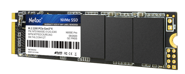 Фото Netac SSD N930E Pro 512GB PCIe 3 x4 M.2 2280 NVMe 3D NAND, R/W up to 2080/1700MB/s, IOPS(R4K) 200K/200K, TBW 300TB, 3y wty