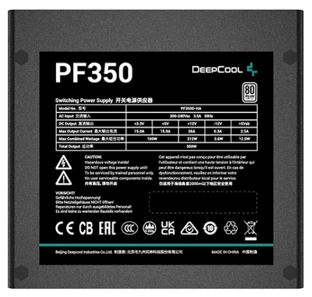Фото Deepcool PF350 80+ (ATX 2.4 350W, PWM 120mm fan, 80 PLUS, Active PFC) RET (R-PF350D-HA0B-WDEU)
