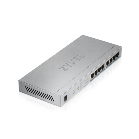 Фото PoE+ Zyxel GS1008HP, 8xGE PoE+, настольный, металлический, бесшумный, бюджет PoE 60 Вт