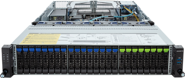 Фото Gigabyte Server Platform R283-S98 / 2U / 2xIntel (Gen 4/5) / 2xHS / 32xDIMM / 8xSFF NVMe/SATA/SAS + 16xSFF SATA/SAS + 2xSFF SATA/SAS / 2x1GbE / 2xOCP 3.0 / 4xFHHL / 2x2000W / Rails / 1Y