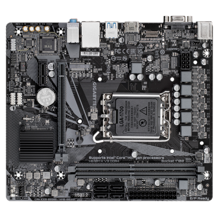 Фото GIGABYTE H610M H V3 DDR4, LGA1700, H610, 2*DDR4, 4*SATA, 1*M.2, 2*USB 3.2, 4*USB 2.0, 1*PCIx16, 1*PCIx1, D-Sub+HDMI, mATX