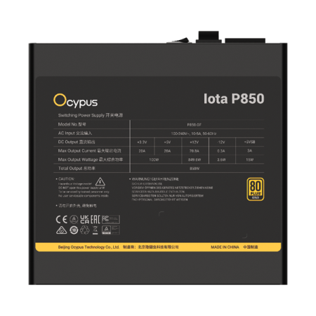 Фото Ocypus Iota P850, 850W, APFC, 80+ Gold, ATX 3.1, Fully Modular, 120mm Fan (P850-GF)