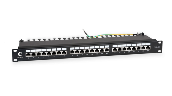 Cabeus PL-24-Cat.5e-SH-Dual IDC Патч-панель 19"(1U), 24 порта RJ-45 полностью экранированная, категория 5e, Dual IDC