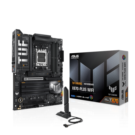 Фото ASUS TUF GAMING X870-PLUS WIFI, AM5, X870, 4*DDR5, 2*SATA, 4*M.2, 1*USB 2.0, 7*USB 3.2, 2*USB4, 2*Type-C, 3*PCIx16, HDMI, ATX; 90MB1IU0-M0EAY0