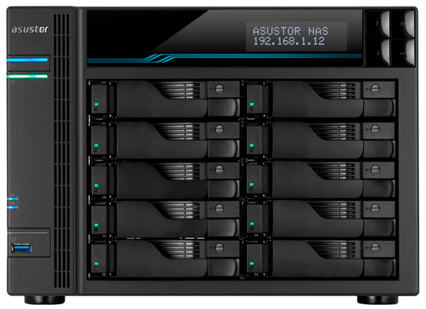 Фото ASUSTOR AS6510T 10-Bay NAS/Media player/Intel Atom C3538 2,1GHz(Quad-Core), 8GB SO-DIMM DDR4, noHDD(HDD,SSD),/2x10GbE+2x2,5Gbe(LAN)/2xUSB3.2,HDMI/M.2/4ip camera license