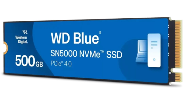 Фото Western Digital Blue SN5000 SSD M2.2280 PCIe 4.0 500Gb, 5000MBs/4000MBs, TBW 300, WDS500G4B0E, 1 year