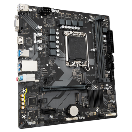 Фото GIGABYTE B760M H DDR4, LGA1700, B760, 2*DDR4, 4*SATA, 2*M.2, 4*USB 3.2, 2*USB 2.0, 1*PCIx16, 2*PCIx1, D-Sub+HDMI, mATX