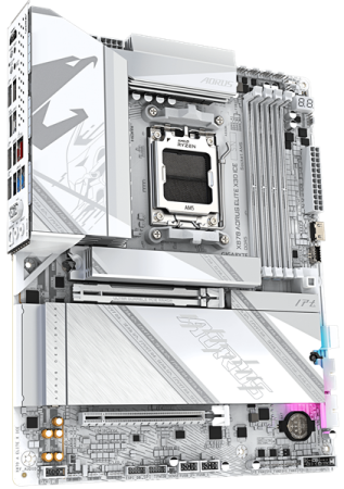 Фото GIGABYTE X870 AORUS ELITE X3D ICE, AM5, X870, 4*DDR5, 2*SATA, 4*M.2, 6*USB 3.2, 1*USB 2.0, 2*Type-C, 3*PCIx16, HDMI, ATX