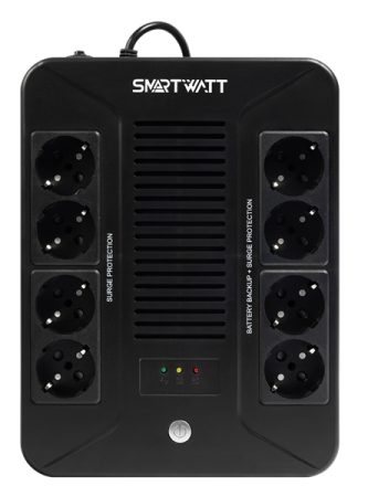 Фото SMARTWATT ИБП линейно-интерактивный, 1000/600 ВА/Вт, напольный/настенный, LED индикация, Schuko CEE7/4 - 8 шт. (4 шт. с резервным питанием, 4 шт. - сетевой фильтр) (3703020270001)