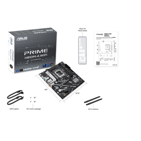 Фото ASUS PRIME H810M-A WIFI, LGA1851, H810, 2*DDR5, 4*SATA, 2*M.2, 2*USB 3.2, 4*USB 2.0, 1*PCIx16, 1*PCIx1, HDMI+DP, mATX; 90MB1KJ0-M0EAY0