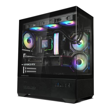 Фото ZALMAN CHRONIX V2, ATX, BLACK, WINDOW, 1xCombo (3.5’’ or 2.5’’), 1x3.5’’HDD, 2x2.5’’SSD, 1xUSB2.0, 1xUSB3.0, 1xUSB Type-C, SIDE 2x120mm ARGB, REAR 1x120mm ARGB