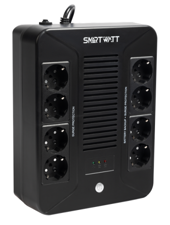 Фото SMARTWATT ИБП линейно-интерактивный, 1000/600 ВА/Вт, напольный/настенный, LED индикация, Schuko CEE7/4 - 8 шт. (4 шт. с резервным питанием, 4 шт. - сетевой фильтр) (3703020270001)