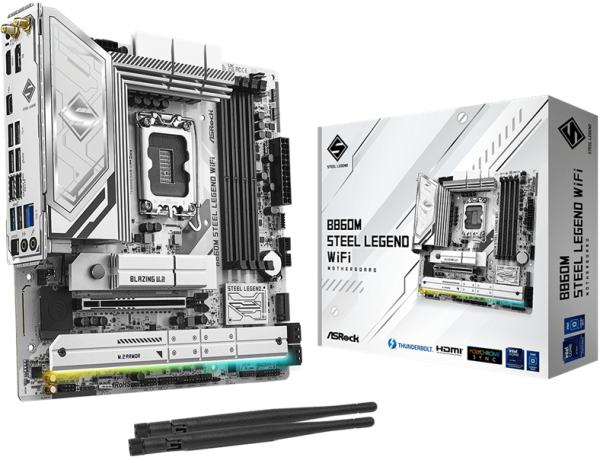 ASROCK B860M STEEL LEGEND WIFI, LGA1851, B860, 4*DDR5, 4*SATA, 4*M.2, 4*USB 3.2, 2*USB 2.0, Type-C, 2*PCIx16, 1*M.2 (Key E), HDMI+DP, mATX