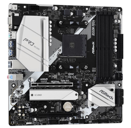 Фото ASROCK B550M PRO4, AM4, B550, 4*DDR4, 6*SATA, 2*M.2, 5*USB 3.2, 2*USB 2.0, Type-C, 6*PCIx16, 1*PCIx1, 1xM.2 (Key E), D-Sub+HDMI+DP, mATX