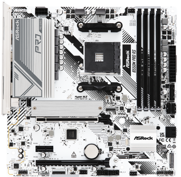 Фото ASROCK B550M PRO RS, AM4, B550, 4*DDR4, 4*SATA, 2*M.2, 4*USB 3.2, 2*USB 2.0, Type-C, 6*PCIx16, 1*PCIx1, 1xM.2 (Key E), HDMI+DP, mATX