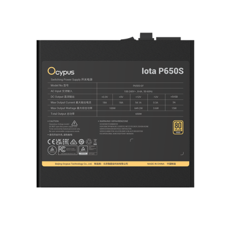 Фото Ocypus Iota P650S, 650W, APFC, 80+ Gold, ATX 3.1, Fully Modular, 120mm Fan, Taiwan capacitors (P650S-GF)