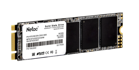 Фото Netac SSD N535N 256GB M.2 2280 SATAIII 3D NAND, R/W up to 540/490MB/s, TBW 140TB, 3y wty