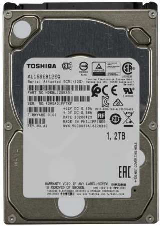 Фото Toshiba Enterprise HDD 2.5" SAS 1.2Tb (1200Gb), 10000rpm, 128MB buffer, 512e, AL15SEB12EQ, 1 year