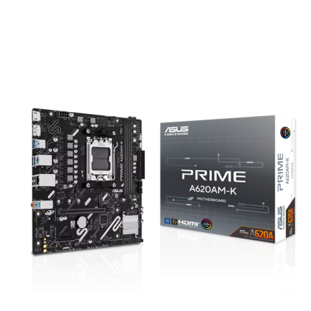 Фото ASUS PRIME A620AM-K, AM5, A620A, 2*DDR5, 4*SATA, 1*M.2, 4*USB 3.2, 2*USB 2.0, 1*PCIx16, 1*PCIx1, DP+HDMI, mATX;
