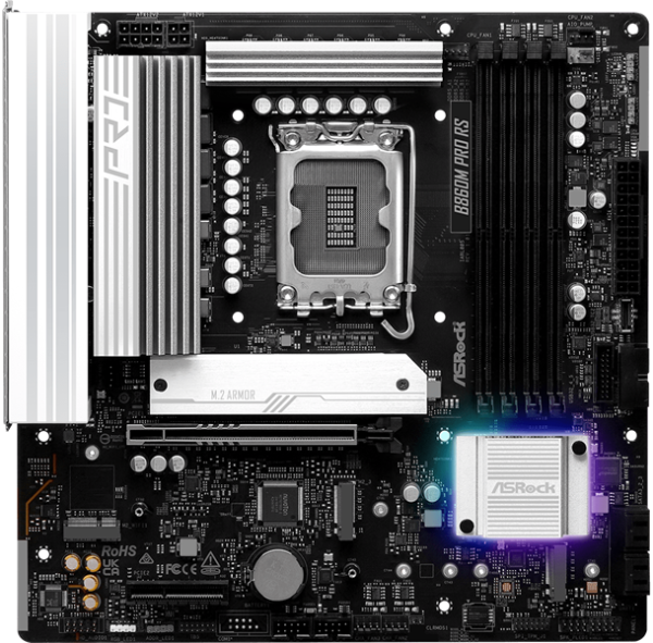 Фото ASROCK B860M PRO RS, LGA1851, B860, 4*DDR5, 4*SATA, 4*M.2, 6*USB 3.2, 2*USB 2.0, Type-C, 2*PCIx16, 1*M.2 (Key E), HDMI+DP, mATX