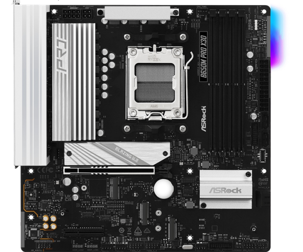Фото ASROCK B650M X3D, AM5, B650, 4*DDR5, 4*SATA, 3*M.2, 3*USB 3.2, 4*USB 2.0, Type-C, 2*PCIx16, 1*M.2 (Key E), HDMI+DP, mATX