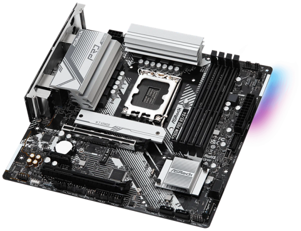 Фото ASROCK B760M PRO RS/D4, LGA1700, B760, 4*DDR4, 4*SATA, 2*M.2, 3*USB 3.2, 2*USB 2.0, Type-C, 2*PCIx16, 1*PCIx1, 1xM.2 (Key E), HDMI+DP, mATX