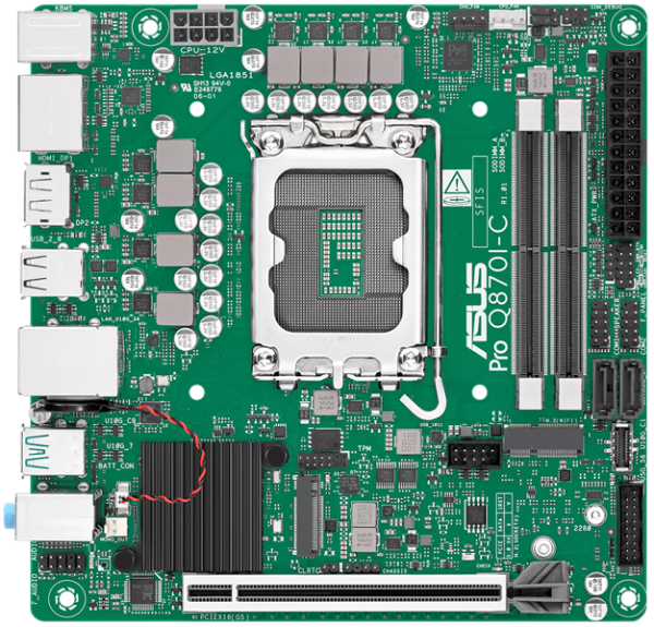 Фото ASUS PRO Q870I-C-CSM, LGA1851, Q870, 2*DDR5, 2*SATA, 1*M.2, 3*USB 3.2, 2*USB 2.0, Type-C, 2*PCIx16, 2*DP+HDMI, mATX; 90MB1MPP-M0EAYC