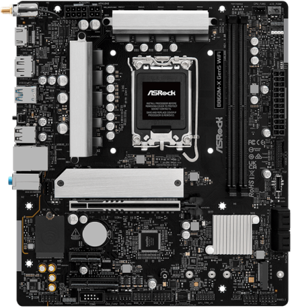Фото ASROCK B860M-X Gen5 WiFi, LGA1851, B860, 2*DDR5, 4*SATA, 2*M.2, 3*USB 3.2, 2*USB 2.0, Type-C, 2*PCIx16, 1*M.2 (Key E), HDMI+DP, mATX
