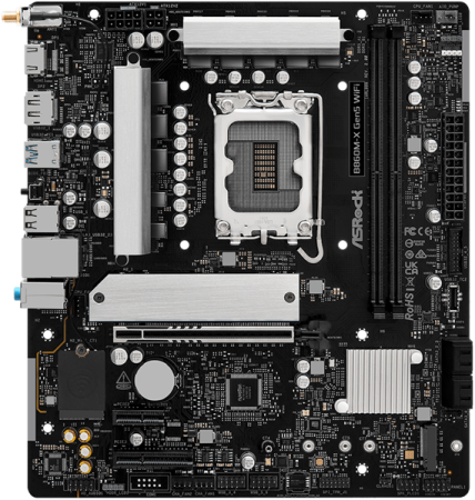Фото ASROCK B860M-X Gen5 WiFi, LGA1851, B860, 2*DDR5, 4*SATA, 2*M.2, 3*USB 3.2, 2*USB 2.0, Type-C, 2*PCIx16, 1*M.2 (Key E), HDMI+DP, mATX