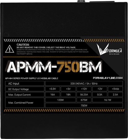 Фото Formula V Line APMM-750BM, 750W, ATX3.1/PCIe5.1, APFC, 80+ Bronze, 12cm Fan, Full Modular