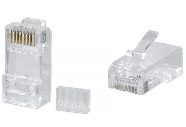 Коннектор Cabeus 8P8C-C6-TWP Коннектор RJ-45 под витую пару, категория 6, универсальный (для одножильного и многожильного кабеля), для проводников с толщиной по изоляции до 1,05 мм, со вставкой