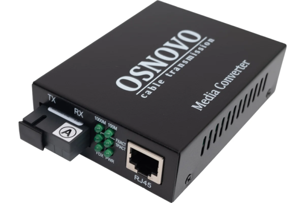 OSNOVO OMC-1000-11S5a Оптический Gigabit Ethernet медиаконвертер для передачи Ethernet по одному волокну одномодового оптического кабеля до 20км. Поддерживает скорость 10/100/1000М (IEEE 802.3i, IEEE