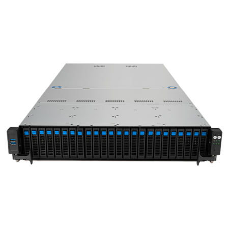 Фото ASUS RS521A-E12-RS24U: 2U, 1x AMD EPYC 9005 SP5, 24x DDR5 RDIMM, 16x NVMe + 8 SATA/SAS, 2x 2.5 rear SATA hot-swap, OCP 3.0, up to 2x dual-slot GPU, 2x 2000W PSU