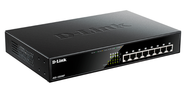 Фото D-Link Неуправляемый PoE-коммутатор, 8x1000Base-T PoE, PoE-бюджет 125 Вт, корпус металл