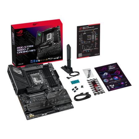 Фото ASUS ROG STRIX B860-F GAMING WIFI, LGA1851, B860, 4*DDR5, 4*SATA, 4*M.2, 7*USB 3.2, Type-C, 2*PCIx16, DP+HDMI, ATX; 90MB1JG0-M0EAY0