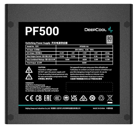 Фото Deepcool PF500 80+ (ATX 2.4 500W, PWM 120mm fan, 80 PLUS, Active PFC) RET (R-PF500D-HA0B-WDEU)