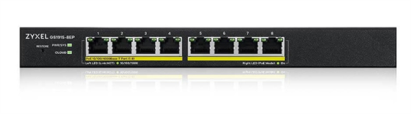 Фото Smart L2 PoE+ Zyxel NebulaFlex GS1915-8EP, 8xGE PoE+, бесшумный (без вентилятора), бюджет PoE 60 Вт