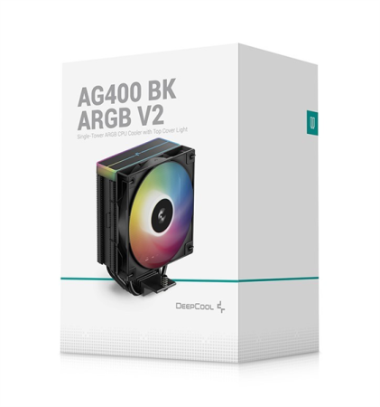 Фото DEEPCOOL AG400 BK ARGB V2 LGA1851/1700/1200/115X/AM5/AM4 (18шт/кор, TDP 220W, PWM, ARGB Fan 120mm, 4 тепл. трубки, черный) RET (R-AG400-BKAMMN-GJD)