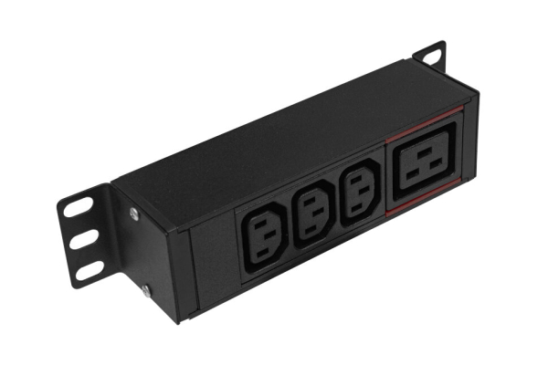 Фото Блок розеток HIDEN однофазный вертикальный 3 розетки C13, 1 розетка C19, 16A, кабель питания 1,5м без вилки