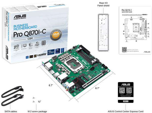 ASUS PRO Q870I-C-CSM, LGA1851, Q870, 2*DDR5, 2*SATA, 1*M.2, 3*USB 3.2, 2*USB 2.0, Type-C, 2*PCIx16, 2*DP+HDMI, mATX; 90MB1MPP-M0EAYC