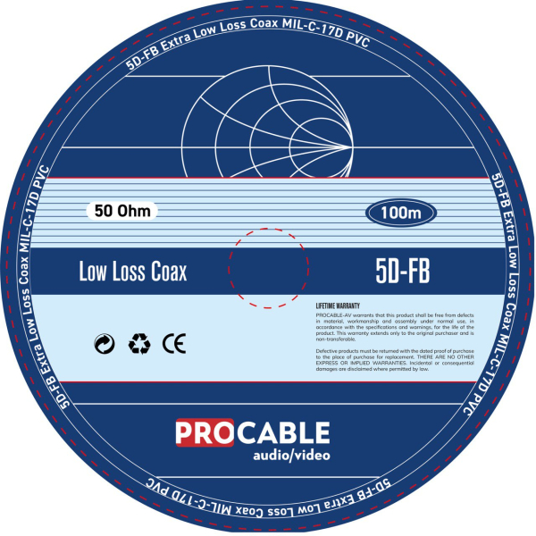 Фото Кабель коаксиальный радиочастотный 5D-FB, 50 Ом 100м синий PROCABLE-AV Extra Low Loss Coaxial Cable